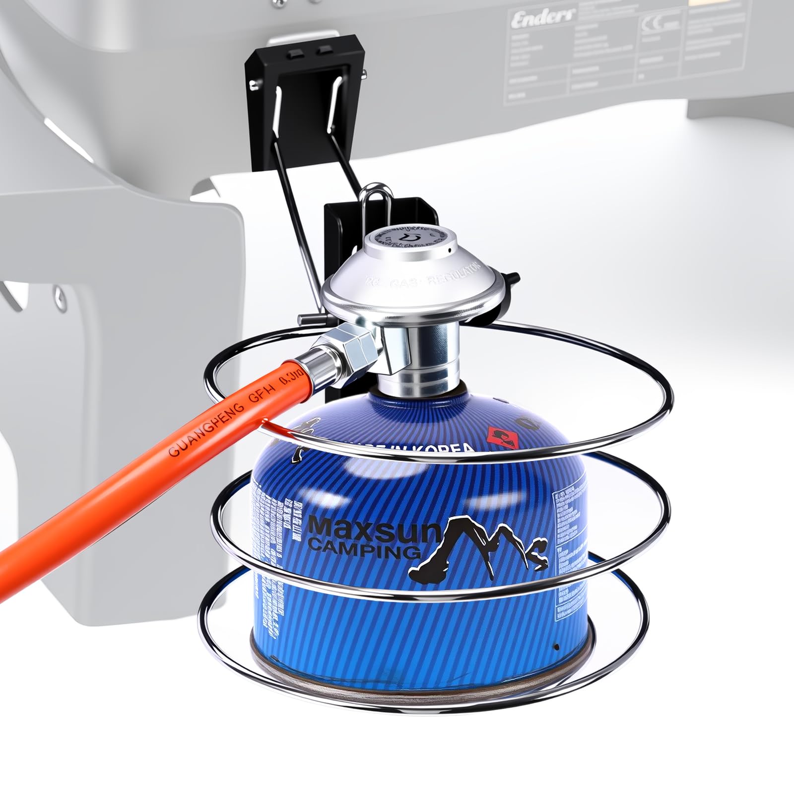 GFTIME Kartuschenhalter Set für Enders Urban II & Explorer II 50mbar, Gaskartuschen Halterung mit Gasschlauch & Gasregler, Schraubkartuschen Adapter, Grill Zubehör Schwarz