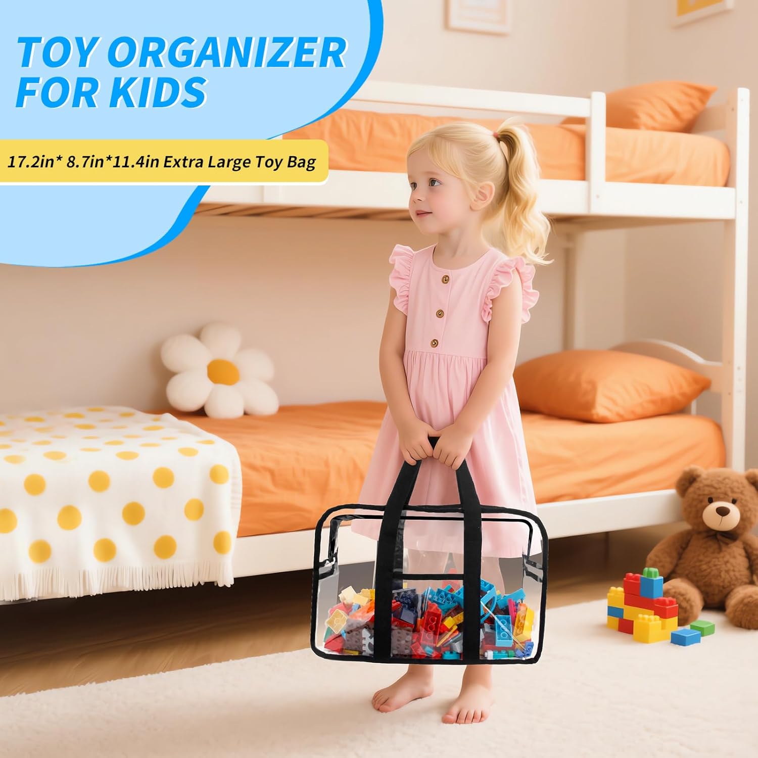 Large Clear Toy Storage Bag with Zipper,17.2x8.7x11.4IN Widen XX-Large Reusable Clear PVC Board Game Storage, Travel Waterproof Organizer Bags for Building Blocks, Puzzle, Book, Board Game(1 Pack) - Image 5