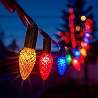 Vista 5 de TW SHINE Luces de Navidad Solares C6 para Exteriores, Paquete de 2 de 32 Pies 100 LED Guirnaldas de Luces de Navidad Alimentadas por Energía Solar