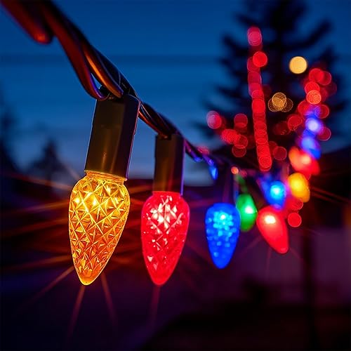 Miniatura 5 de TW SHINE Luces solares C6 de Navidad para exteriores, paquete de 2 tiras de luces de Navidad de 32 pies con 100 luces LED solares con 8 modos, luces