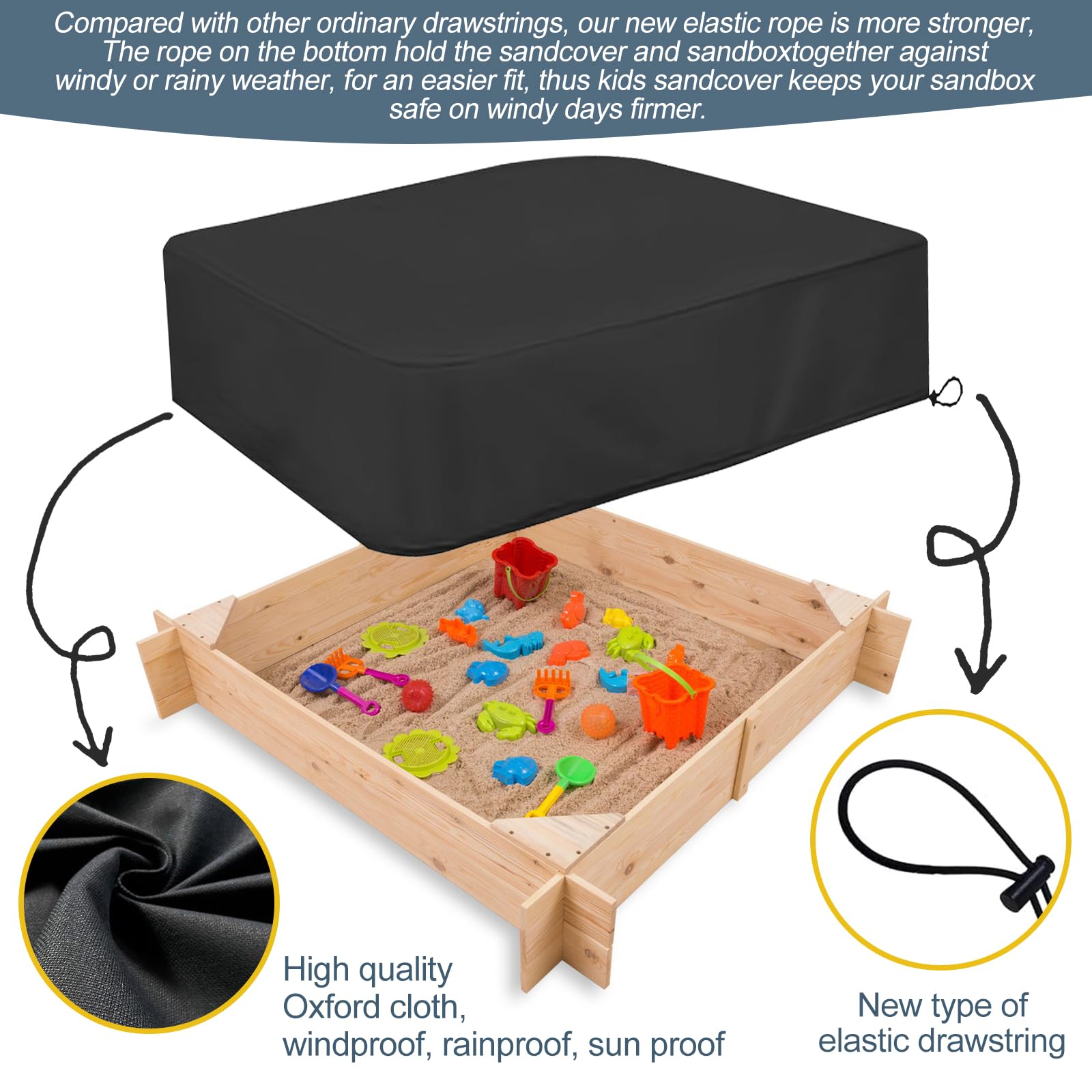 Couverture de Bac à Sable Carrée en Tissu Oxford avec Cordon pour Bac à Sable, Jouets et Meubles