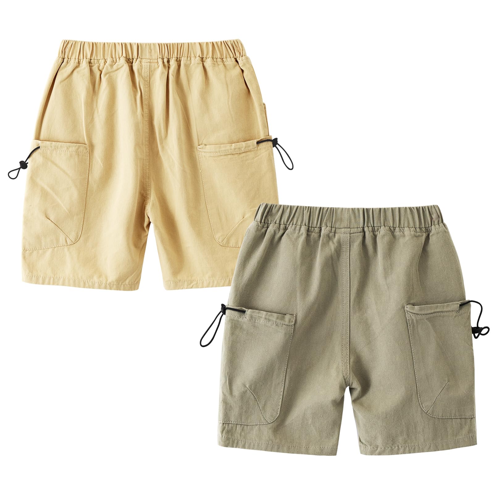 Volunboy Pacco da 2 Pantaloni Corti per Bambini, Vita Elasticizzata Bermuda Casual con Tasche, NeroVerde