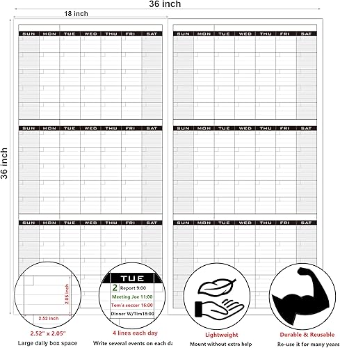 Miniatura 5 de Calendario grande de borrado en seco para pared, calendario de pared laminado gigante de 3 meses, planificador mensual de pizarra blanca grande en