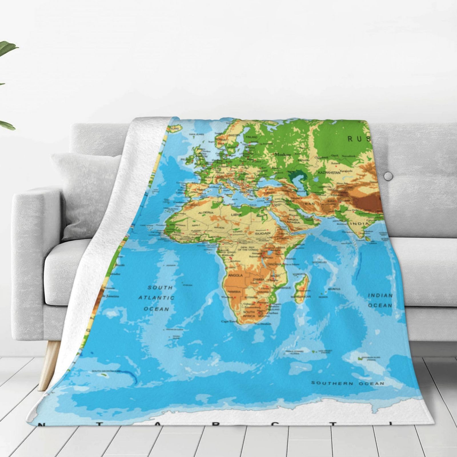 Plaid carte du monde en polaire pour le camping et les pauses bureau