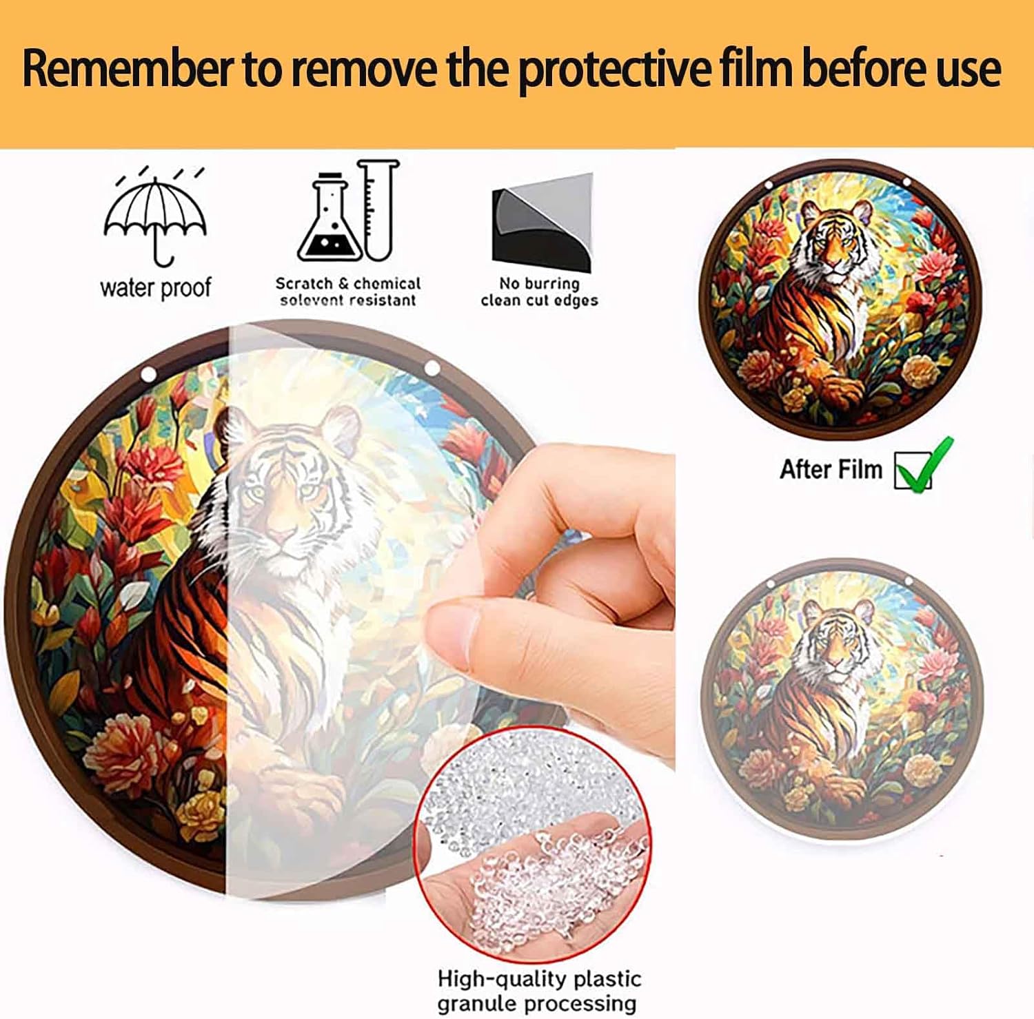 Stained Acrylic Window Hangings, Animal Decoration Suncatcher for Window Suncatchers Sofa Wall Hanging Ornament TV Wall Hangings with Chain and Hook Indoor Hanging Art (Wolf) - Image 7