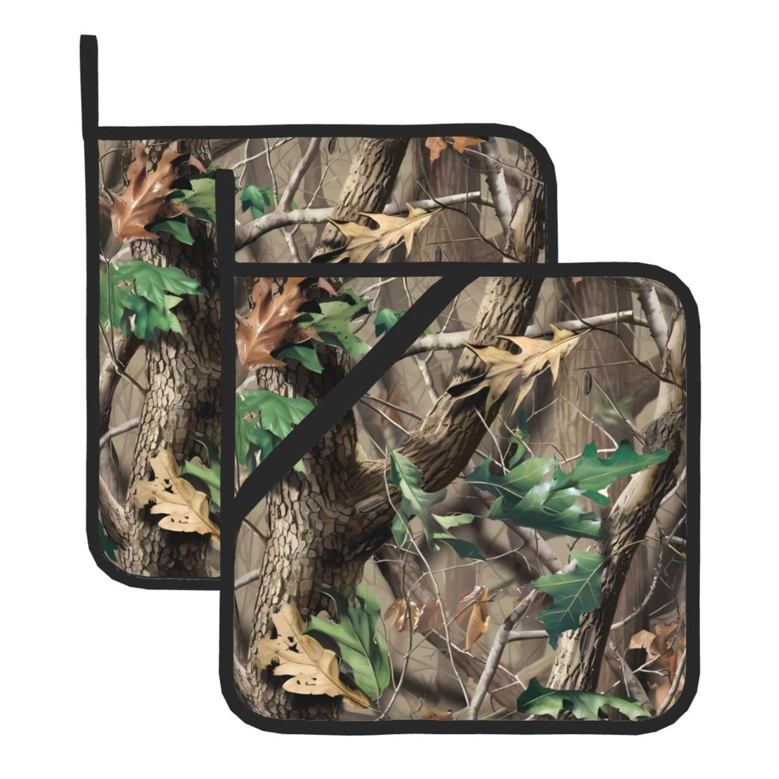 HJFCZH Hardwoods Green Camo Prints Square Hot Pads for Kitchen Counter - Waterproof Pot Holders, Durable Heat Resistant Throw Layers for Serving, Oven & BBQ - 2 Pack