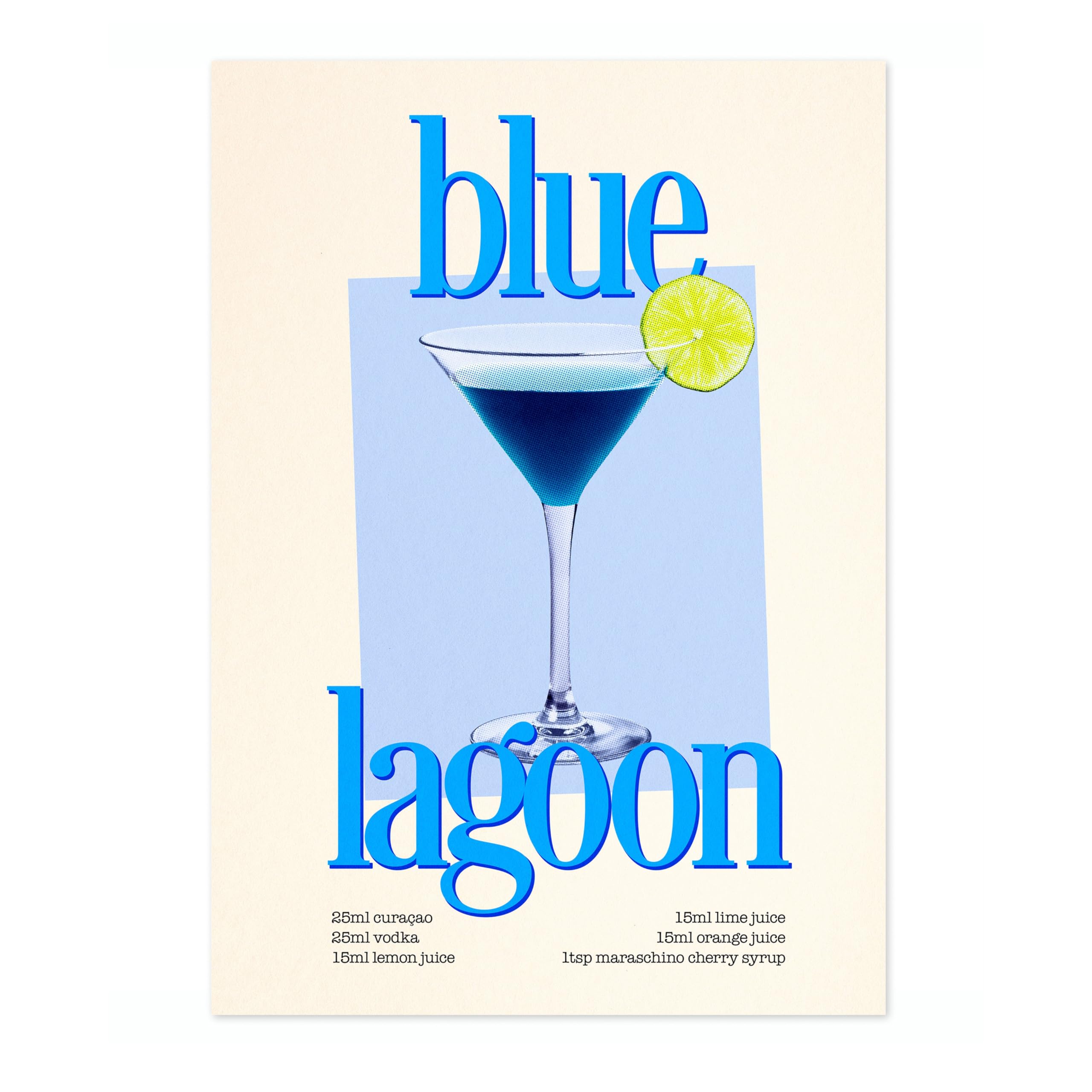 Blue Lagoon Print, Cocktail Poster, Framed Drink Wall Art, Modern Kitchen Decor, Drinks Poster, Gift Idea, Archival Matte, A5 (Print Only) - 21x14.8cm