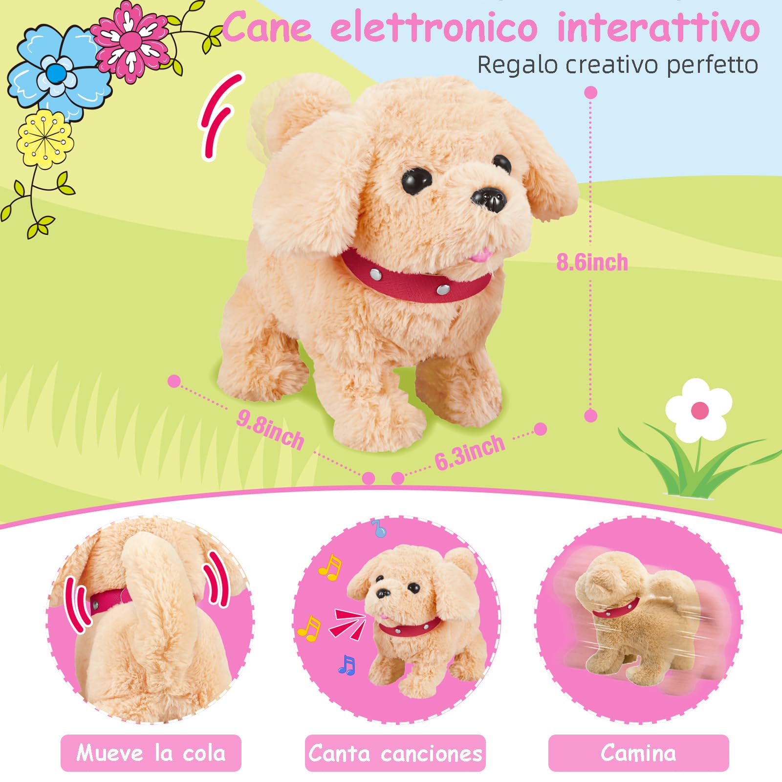 Koonie Cane Che Abbaia e Cammina, 11 PCS Giochi Cagnolino Interattivo per Bambini, Animali di Peluche Elettronici con Canta e Scodinzola, Regali di Giocattoli per Ragazze, Ragazzi di 2 3 4 5 Anni