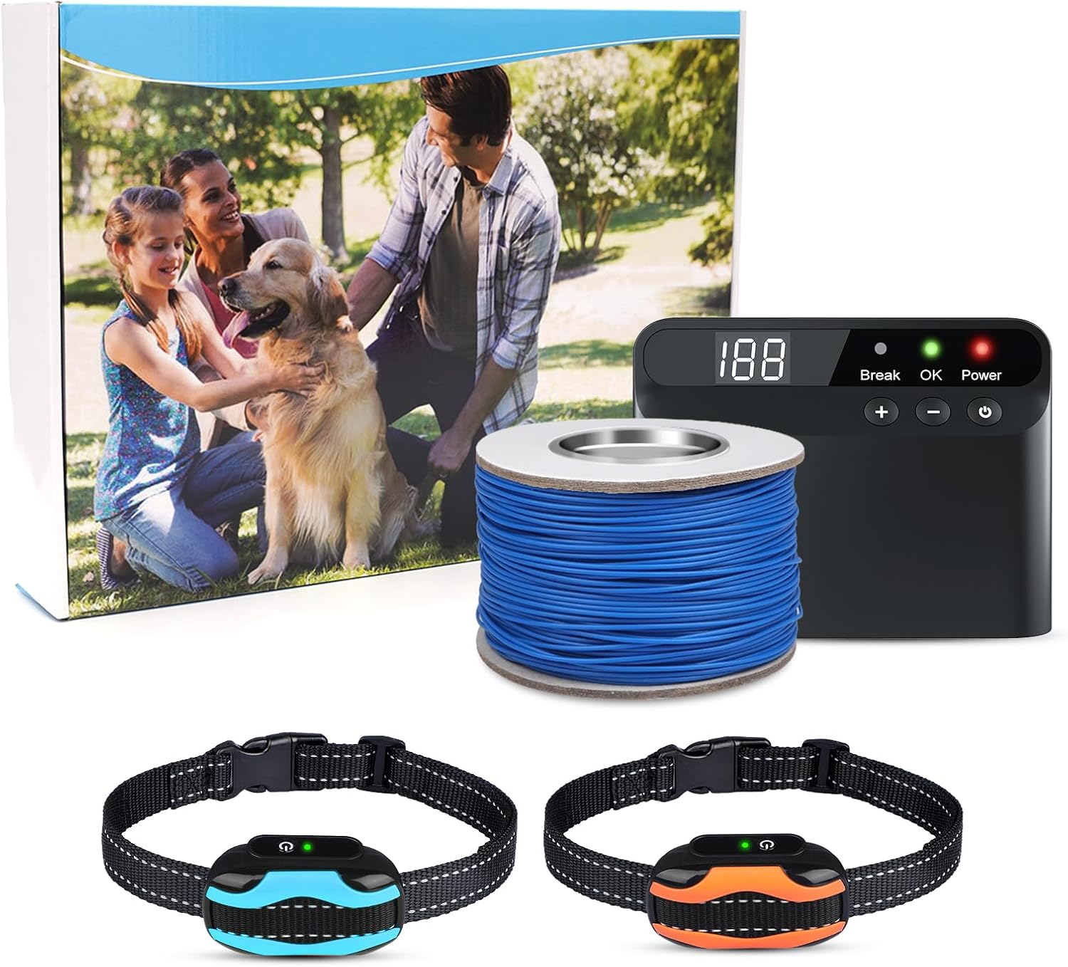 PcEoTllar Electrical Fence for Canine, Underground Canine Fence System, Rechargeable Upgraded Electrical Canine Fence, 2 Waterproof Collar Receivers, with 656Ft Underground/Aboveground Boundary
