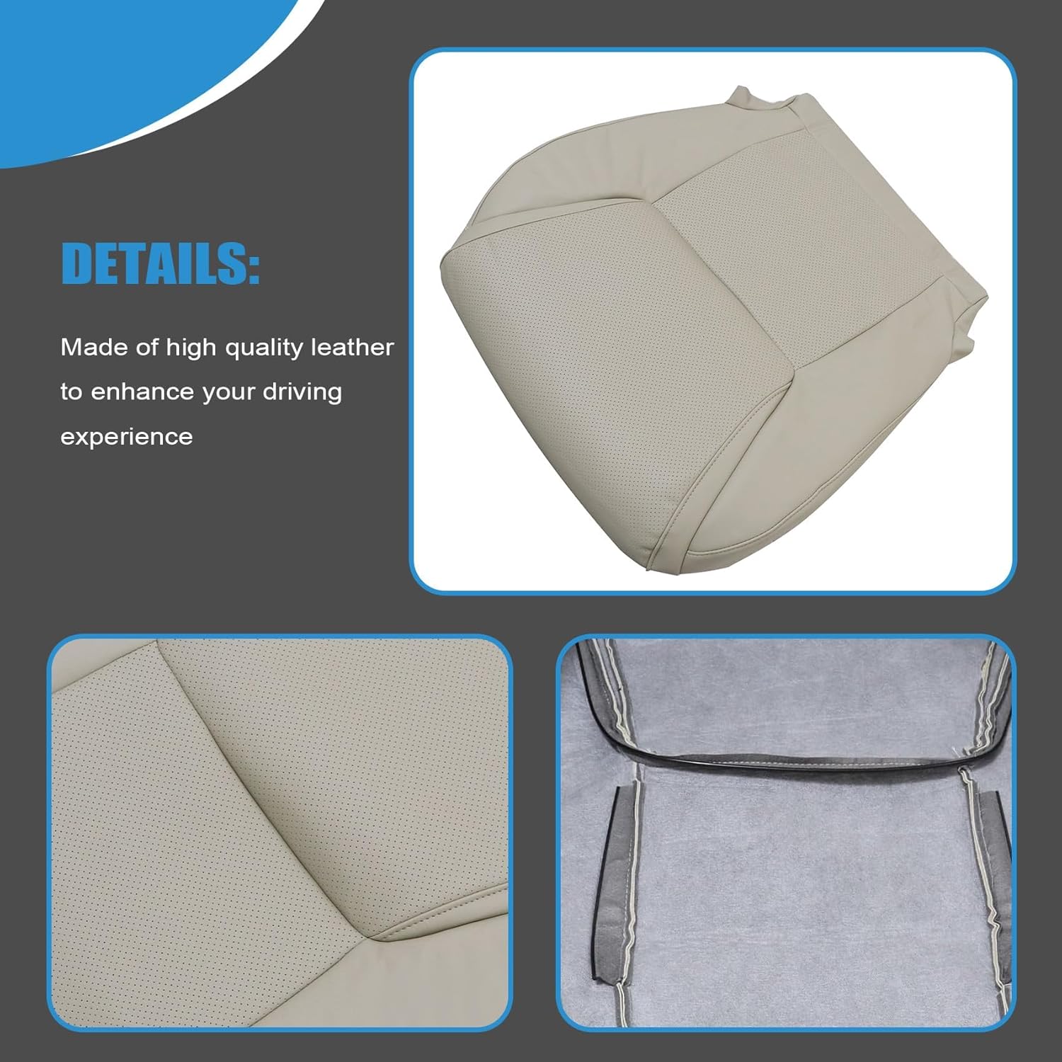 Priprilod Light Tan Perforated Leather Driver Side Bottom Replacement Seat Cover Compatible with Lexus Lx570 2008 2009 2010 2011 2012 2013 2014 2015