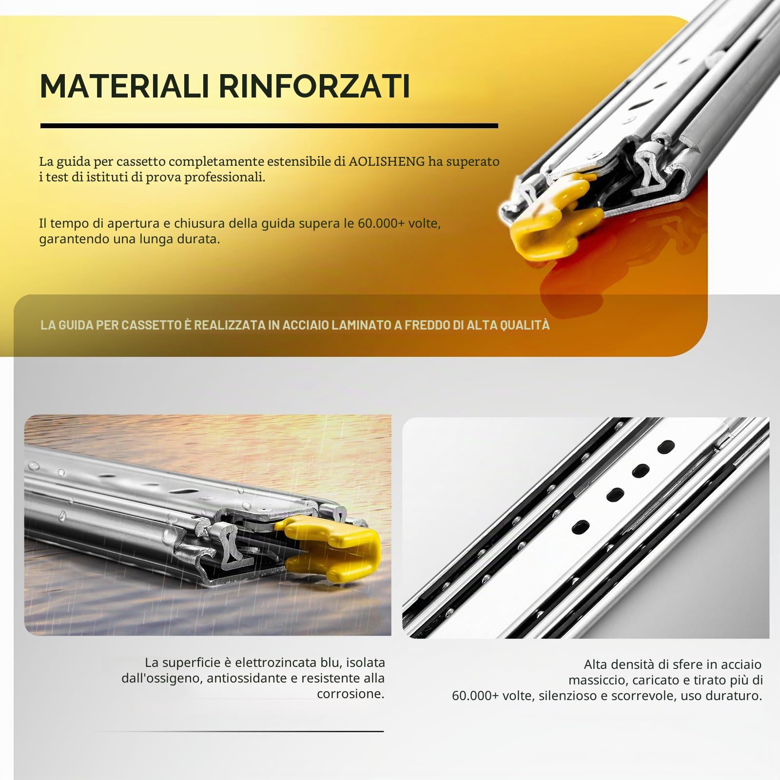 AOLISHENG 600mm guide per cassetti pesanti con serratura, capacità di carico 210kg, guide cassetto pesante estrazione totale, cursori a sfera, montaggio laterale, 1 paio