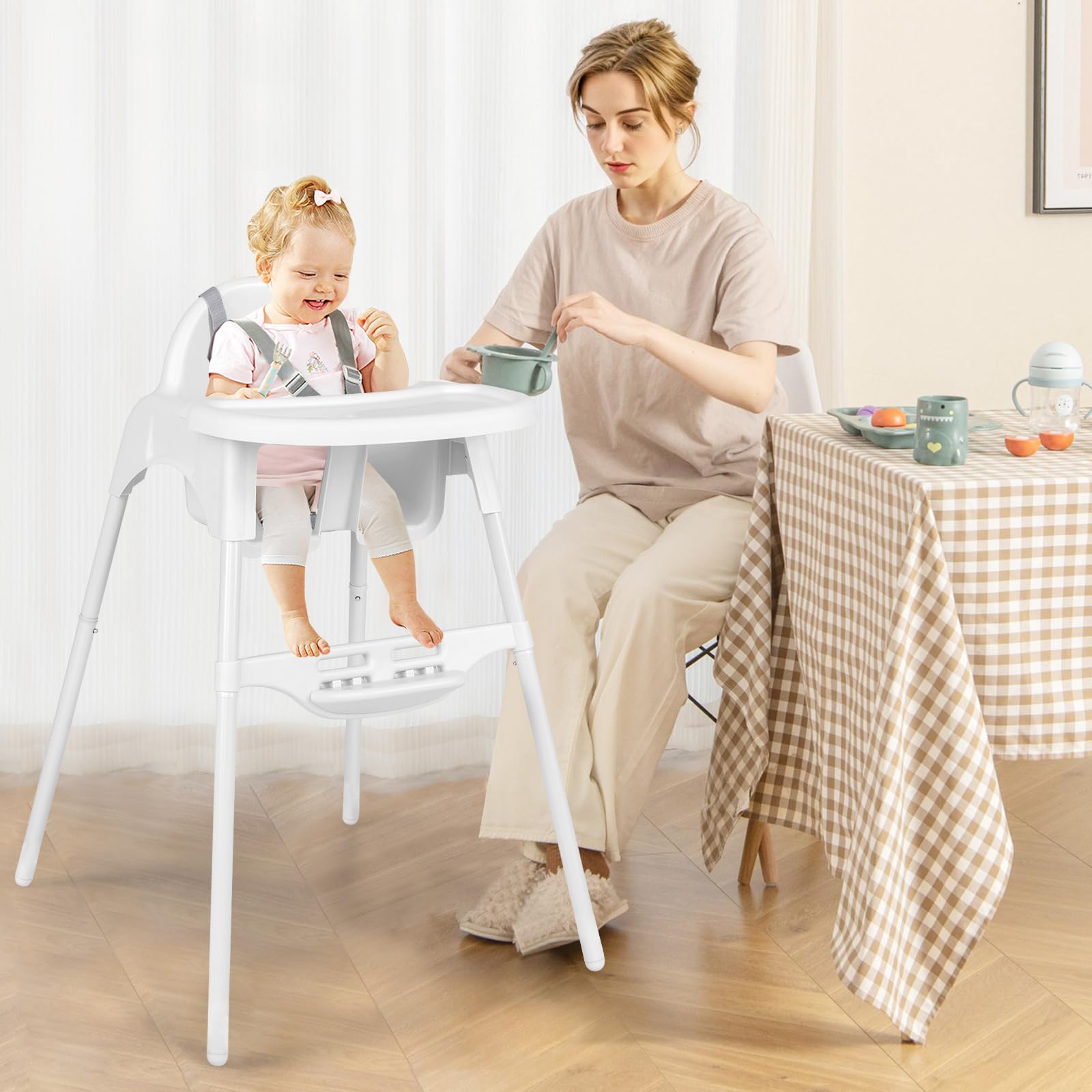 COSTWAY 4 in 1 Seggiolone per Bambini, con Vassoio Regolabile (Bianco) | Seggiolone Papa con Poggiapiedi, Sedia da Terra per Bambini 6-36 Mesi