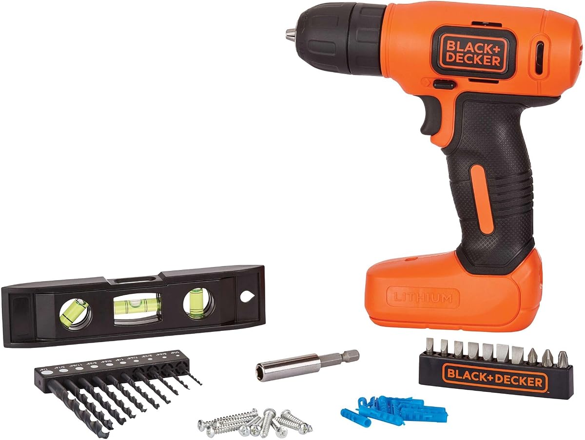 Taladro Inalámbrico BLACK+DECKER 8V MAX* + 43 ud. Kit de proyecto de decoración del hogar (BDCD8HDPK)