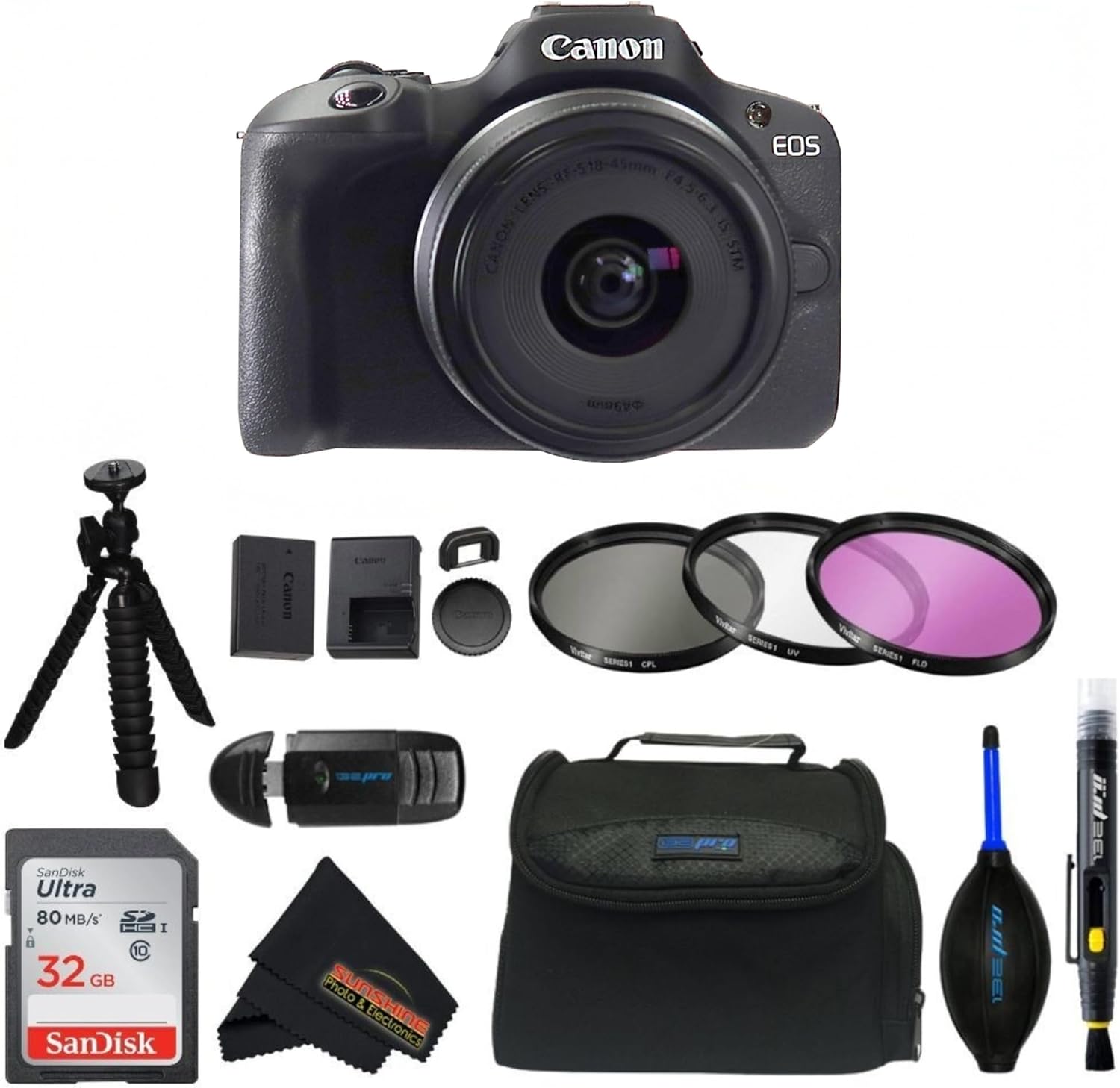 Canon EOS R100 RF-S18-45mm F4.5-6.3 is STM Lens Kit with Sunshine Photo Advanced Accessories Bundle (Renewed)
