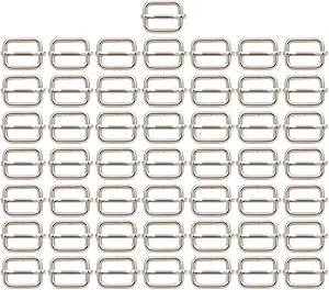 BIKICOCO Metal Slide Adjuster Buckle Tri-Glides with Movable Center Bar, for Straps, 0.6 x 0.51 Inch, Silver, Pack of 50