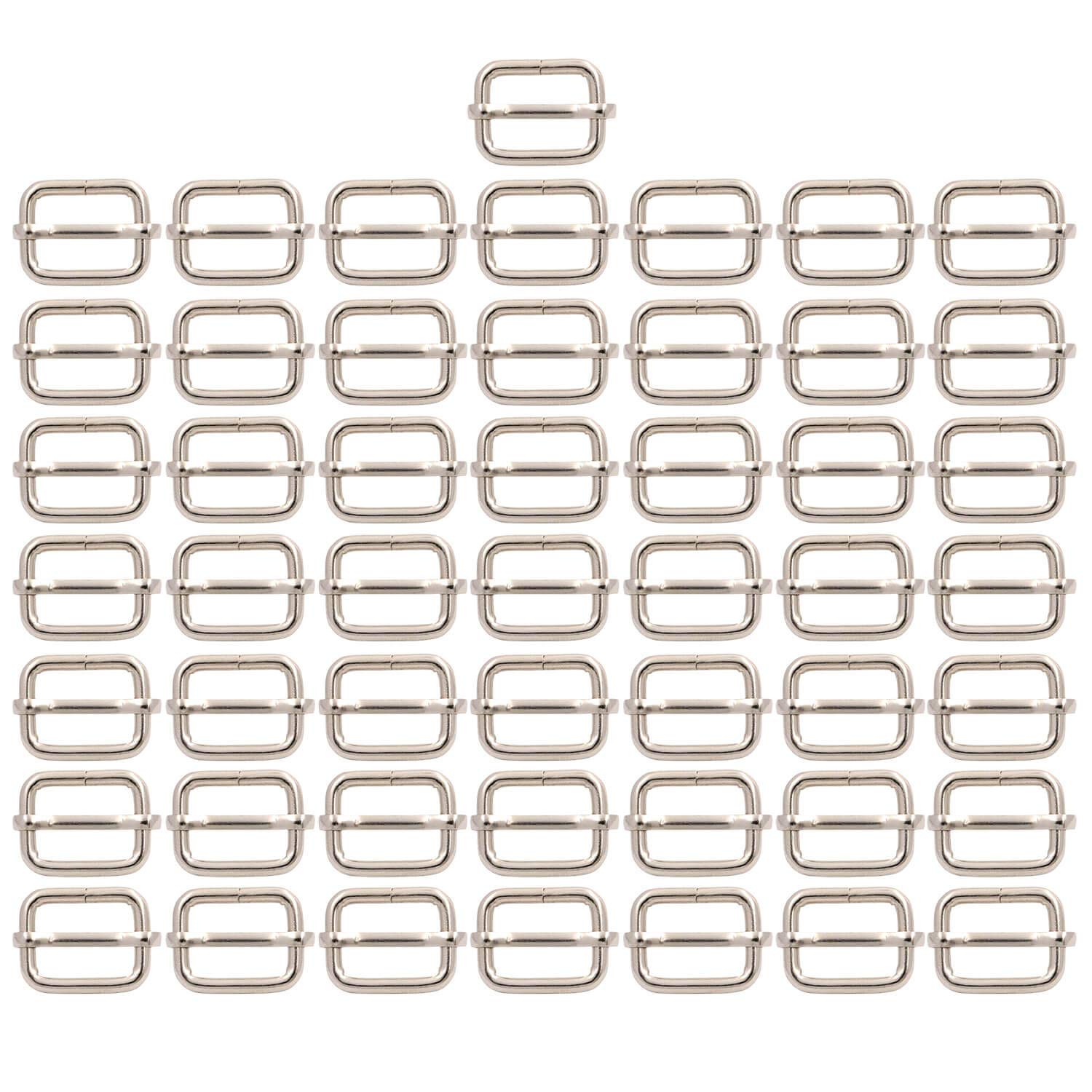 BIKICOCO Metal Slide Adjuster Buckle Tri-Glides with Movable Center Bar, for Straps 5/8 x 1/2 Inch, Silver, Pack of 50