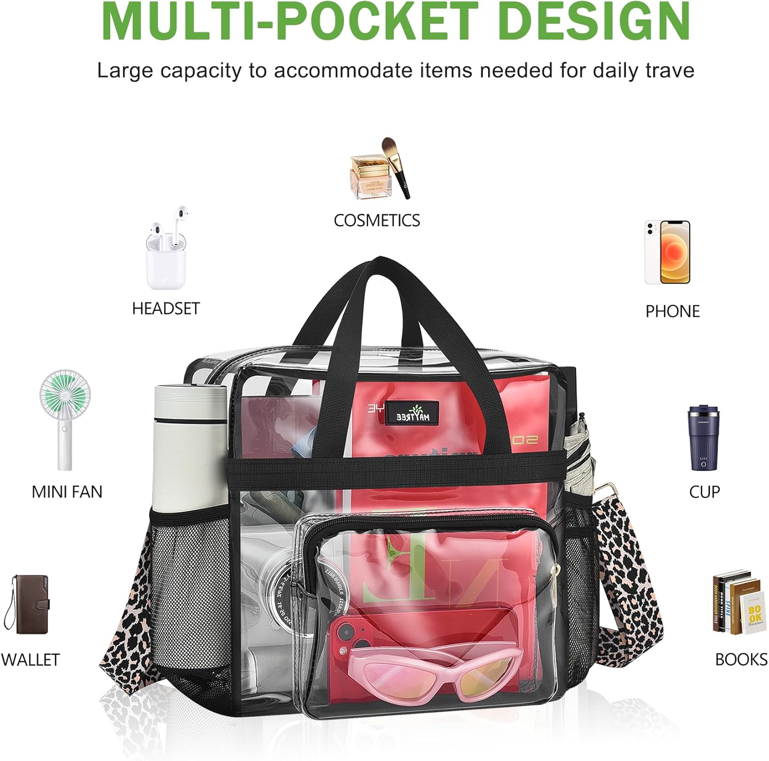 MAY TREE Clear Bag for Stadium Events 12×6×12 Clear Tote Lunch Bag with Reinforced Straps for Work, Sporting Events and Gym - Image 5