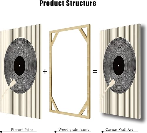 Miniatura 6 de Tocadiscos de música geométrica abstracta impresiones de mediados de siglo, arte de pared en lienzo para pared, tocadiscos de música geométrica,