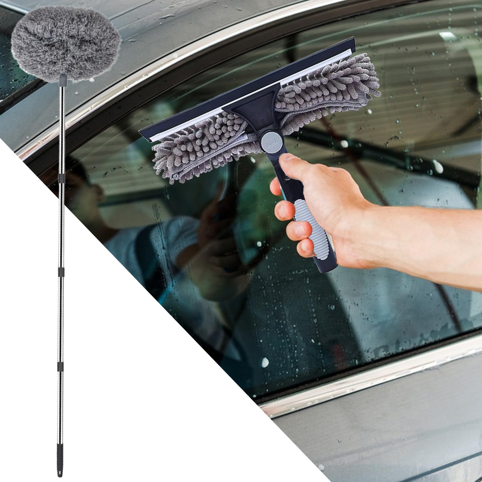 Spolverino Con Asta Lunga Per Polvere Kit Per La Pulizia Della Polvere | Scopa Spazzola Lavabili Estensibili Riutilizzabile su Casa, Esterno, Auto, Pavimenti, Pareti e