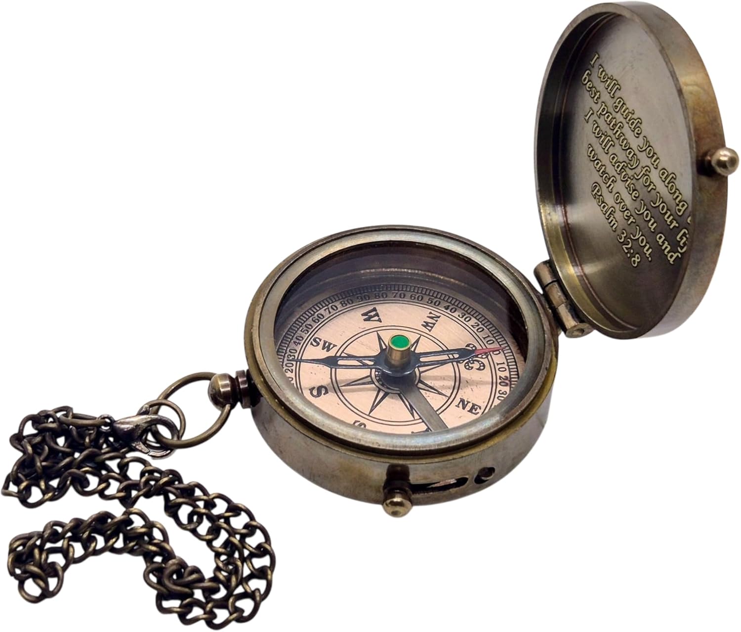 Engraved Brass Compass with Sundial Clock May Your Faith Always Be Your Guide Psalm 32:8 Christian Keepsake Gift Direction Guide Compass with Carry Case for Special Religious Occasions - Image 8