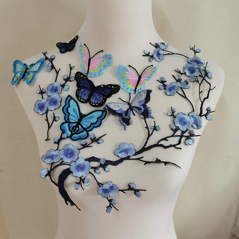 8PCS Butterfly Embroidery Applique Patch Iron on Cotton Applique Butterfly Patch (Blue B)