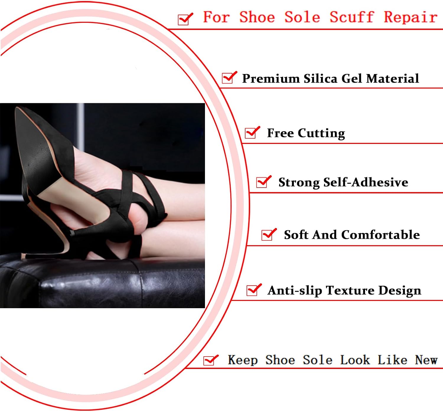 Black Shoe Sole Protector,Anti Slip Shoe Grips on Bottom of Shoes - Bottom Protector - Sole Guard - Non-Slip Shoe Pads for High Heels(8"×4" Black 4Pcs)