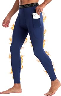 Roadbox Thermounterwäsche Herren Winter, Thermo Kompressionshose mit Fleece Taschen Laufleggings