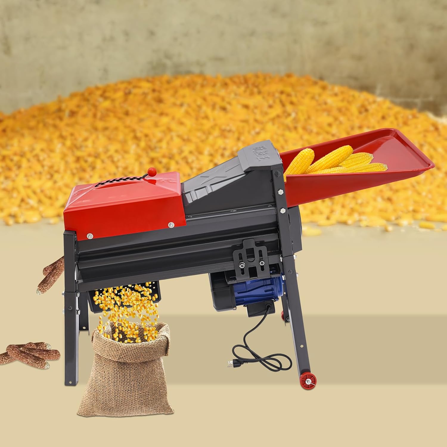Automatic Corn Thresher Machine, 480W Electric Corn Thresher Machine Heavy Duty, 2800 RPM Dry Corn Sheller Threshing Machine,Corn Shucker Remover Tools,Threshing Rate 99%, Sent in Two Packages