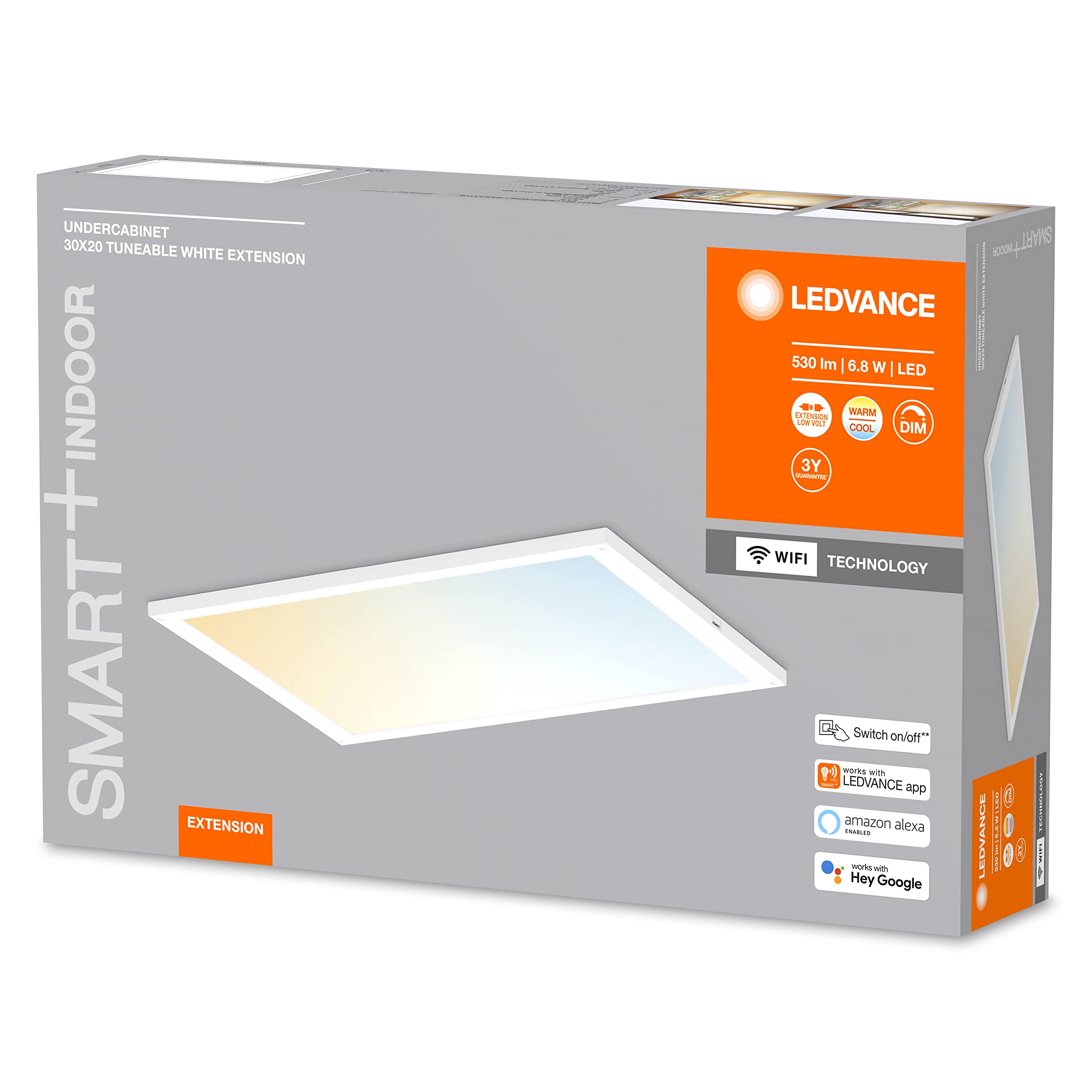 LEDVANCE SMART+ Wi-Fi Panel bajo armario EXPANSION -Luminaria de panel con tecnología Wi-Fi, 30x20cm, regulable, 530 lúmenes con PM, temperatura de color de 2700 a 6500K, panel LED | , Wall Luminaire, blanco, 30000 h, Paquete de 1