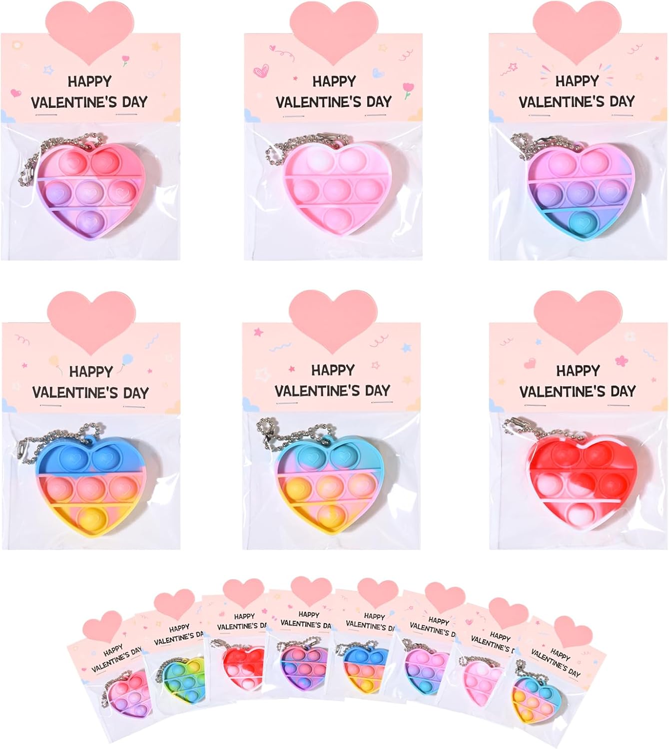 MEADIN Valentines Day Gifts for Kids - 12 Pack Valentine's Cards with Heart Pop Keychains Bulk - Valentine Fidget Toy Gift for Kids School Classroom Class Exchange Boys Girls Party Favor