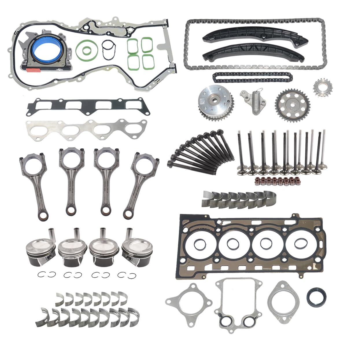 Kit catena distribuzione pistone guarnizione testata compatibile con Pas-sat Je-tta G0lf Oc-tavia Le-on Al-tea A3 1.4TSI 03C198401A
