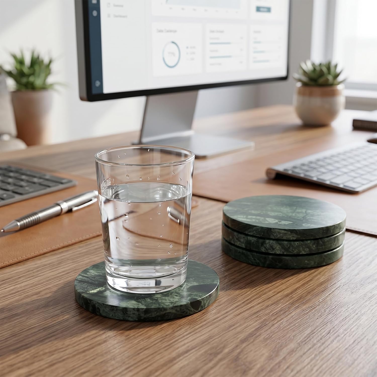 Green Marble Coasters - Set of 4