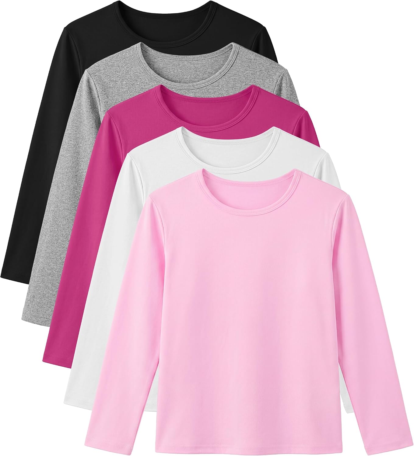 Resinta 5 Pack Girls Long Sleeve Shirts Soft Crewneck Long Sleeve T-Shirts Basic School & Daily Wear Tops for Girls 5-16Y