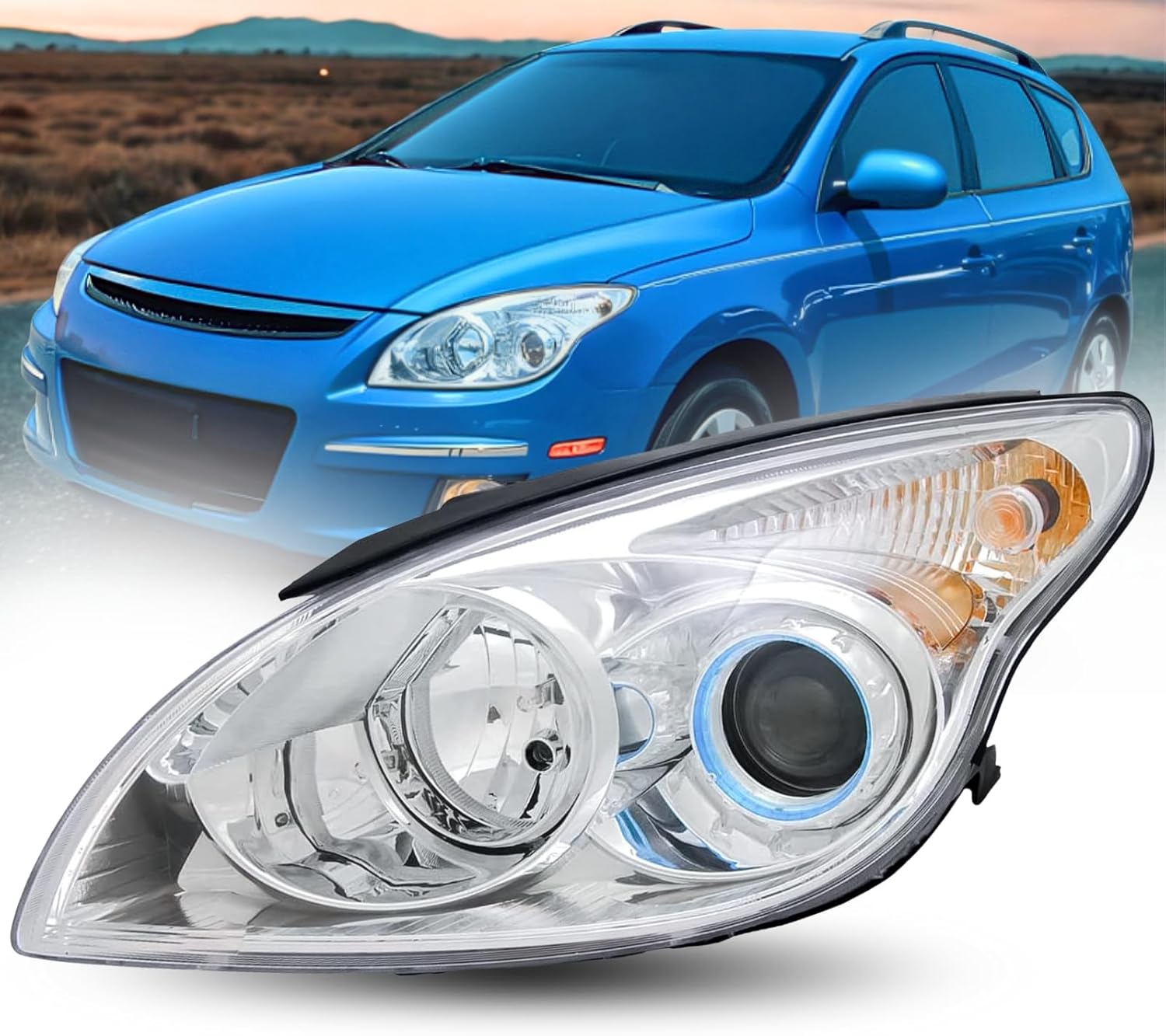 ALLIGATOR AUTO LIGHTS Compatible With Hyundai Elantra Touring 2010-2012 GLS, SE, Hatchback Halogen Headlight Headlamp Assembly With Bulbs, Left/Driver Side, 92101-2L152 / HY2502162, DOT/SAE Compliant