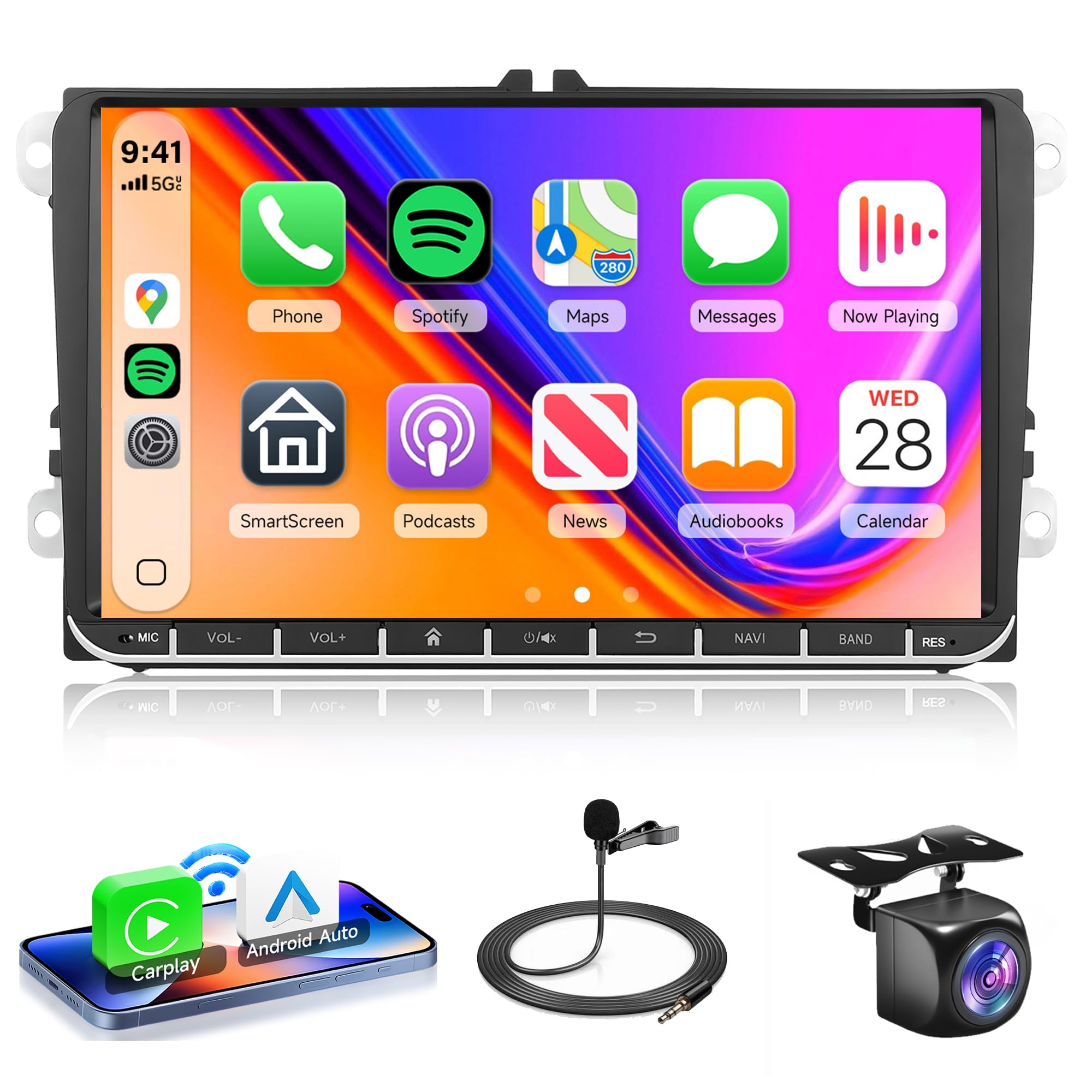 4Core 4G+64G Android 13 Car Stereo Radio for VW Passat Jetta Tiguan Golf MK5 MK6 T5 EOS Polo, Rimoody Wireless CarPlay Android Auto, 9 Inch GPS