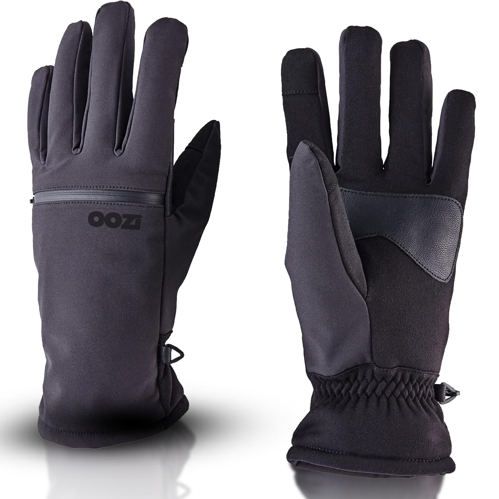 OOZi Guanti invernali per uomo e donna, touch screen, antivento, di peso medio, con tasca con cerniera, per sci, snowboard, trekking, corsa, ciclismo