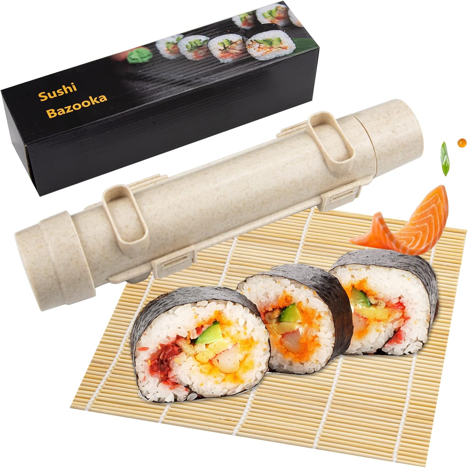 Fantasyon Sushi Maker,Sushi Kit Bamboo Mat Sushi Bazooka Sushi Mold