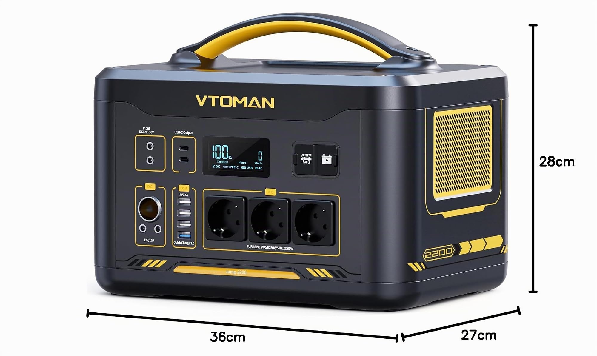 VTOMAN Jump 2200 Estación de Energía Portátil 2200W, 1548Wh Capacidad | Generador Solar con LiFePO4 Batería, 3 Salidad de CA (Pico 4400W), 100W Tipo C, para Acampada, Hogar, Caravana