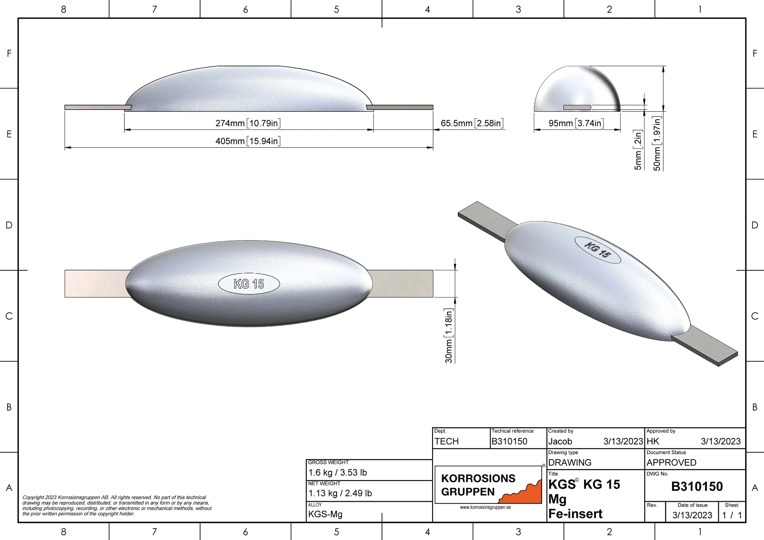 Anodes sacrificielles pour Bateau, gouvernails, Volets compensateurs, Coques de navires
