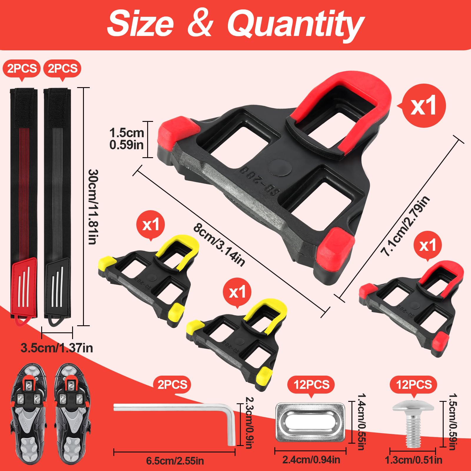 KATIMI 4 Pezzi Tacchette Bici da Corsa, Attacchi Scarpe Bici da Corsa Compatibili Shimano SPD SL Tacchette Cicismo (Gialle/Blu/Rosso)