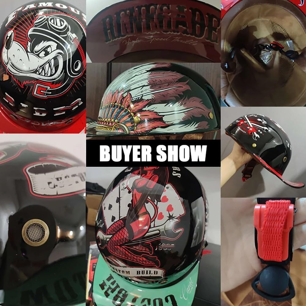 Casco Moto Vintage Mezzo Aperto, Casco Semi-Aperto a Forma di Berretto da Baseball con Visiera e Pulsante a Rilascio Rapido, Casco Jet Moto con Omologazione ECE per Scooter