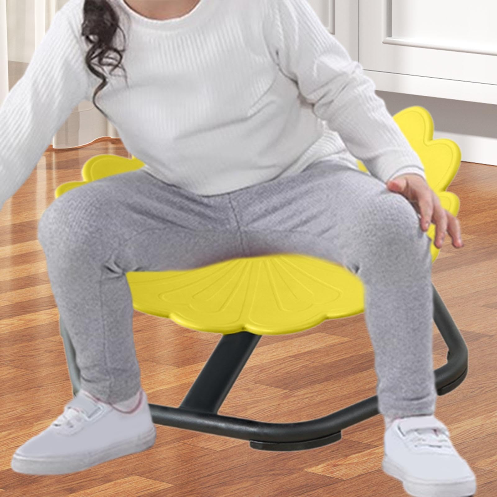 Kids Swivel Chair, Sensory Toy Rotating Chair Seat for Boys Girls Improve Balance, Yellow