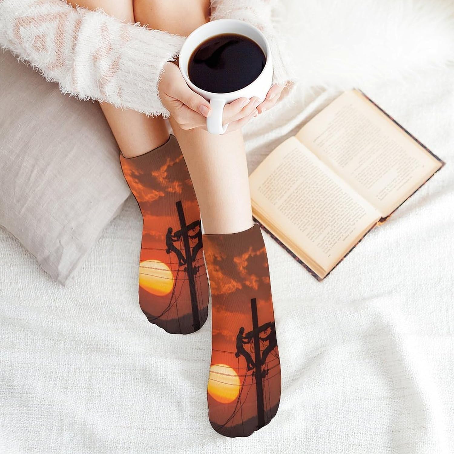 Electrician Lineman Silhouette Socks for Men Women 5 Pairs Ankle Socks
