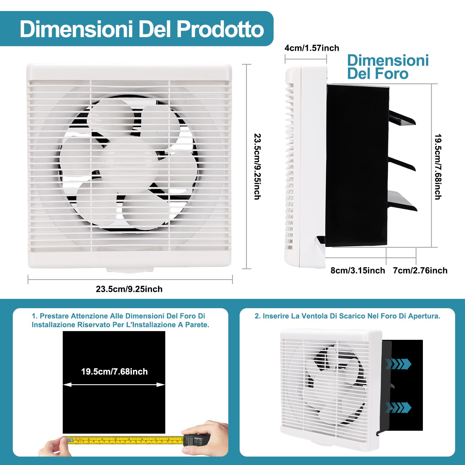 195 mm Aspiratore Da Bagno, Estrattore Ventilazione Con Valvola Di Non Ritorno, Ventola Aspirazione Per Raffreddamento Di Case E Magazzini, Ventilazione, Circolazione Dell'Aria (127CFM)