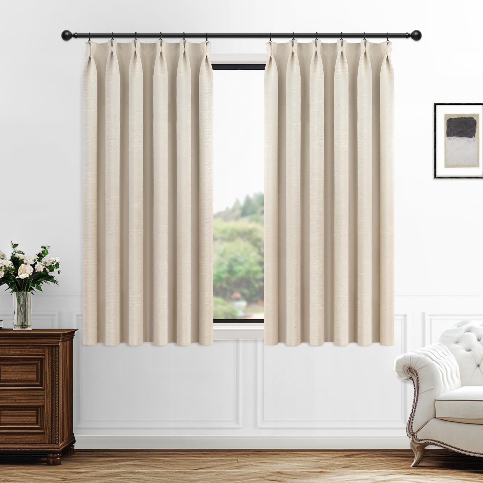 MRTREES Pencil Pleat Blackout Curtains, Thermal Blackout Curtains for Bedroom Living Room Window Treatments Soft Fabric