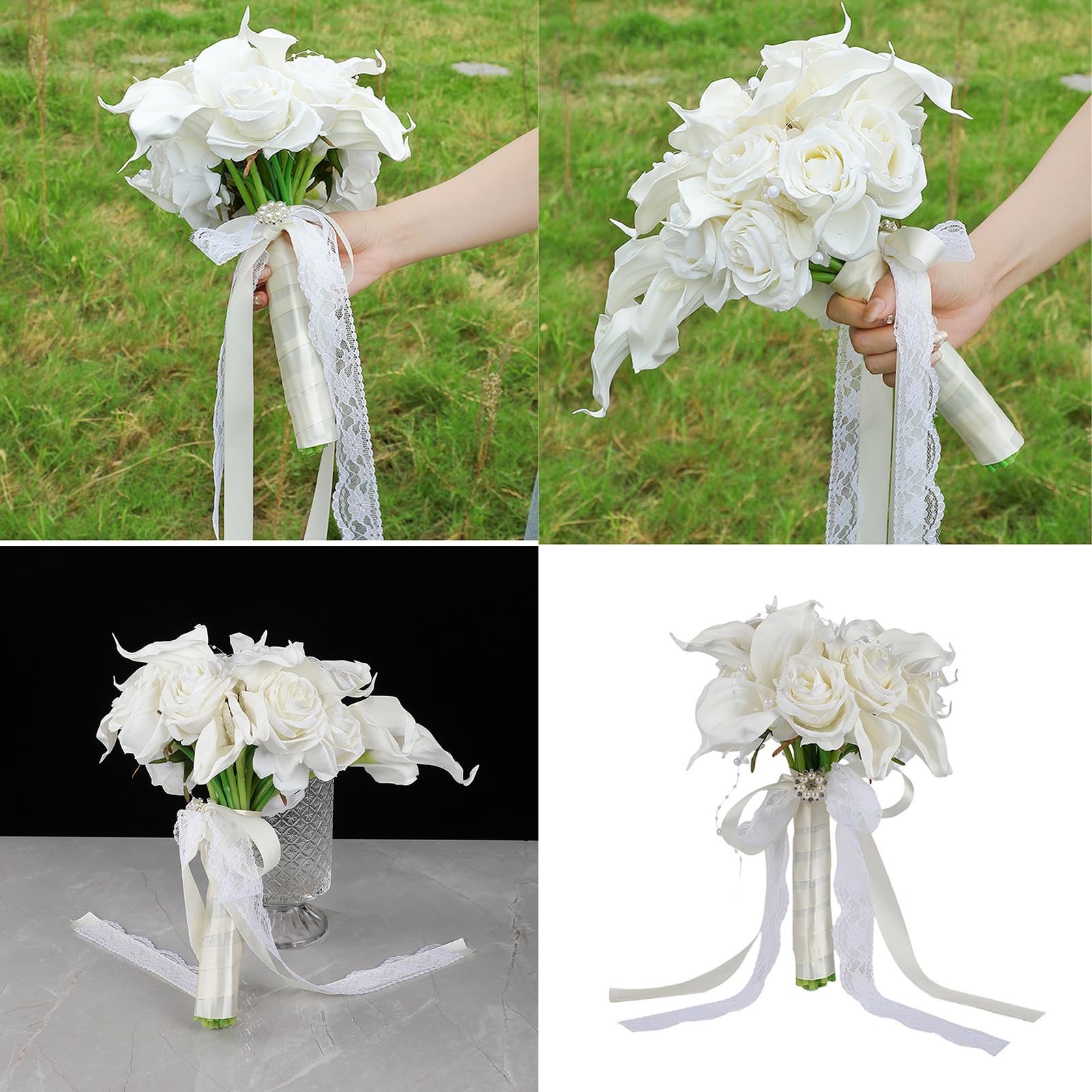 Dateless - Mazzi di fiori artificiali per matrimonio con rose di seta, gigli, decorazioni per eventi, bouquet da sposa, fiori di seta, eleganti fiori artificiali per il matrimonio