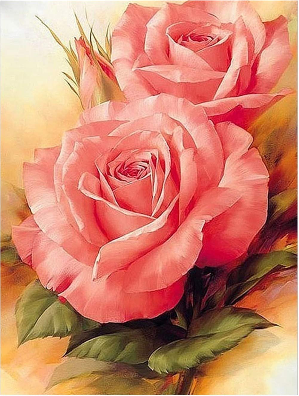 Peinture Diamant 5D Rose Jaune pour Décoration Salon et Chambre DIY