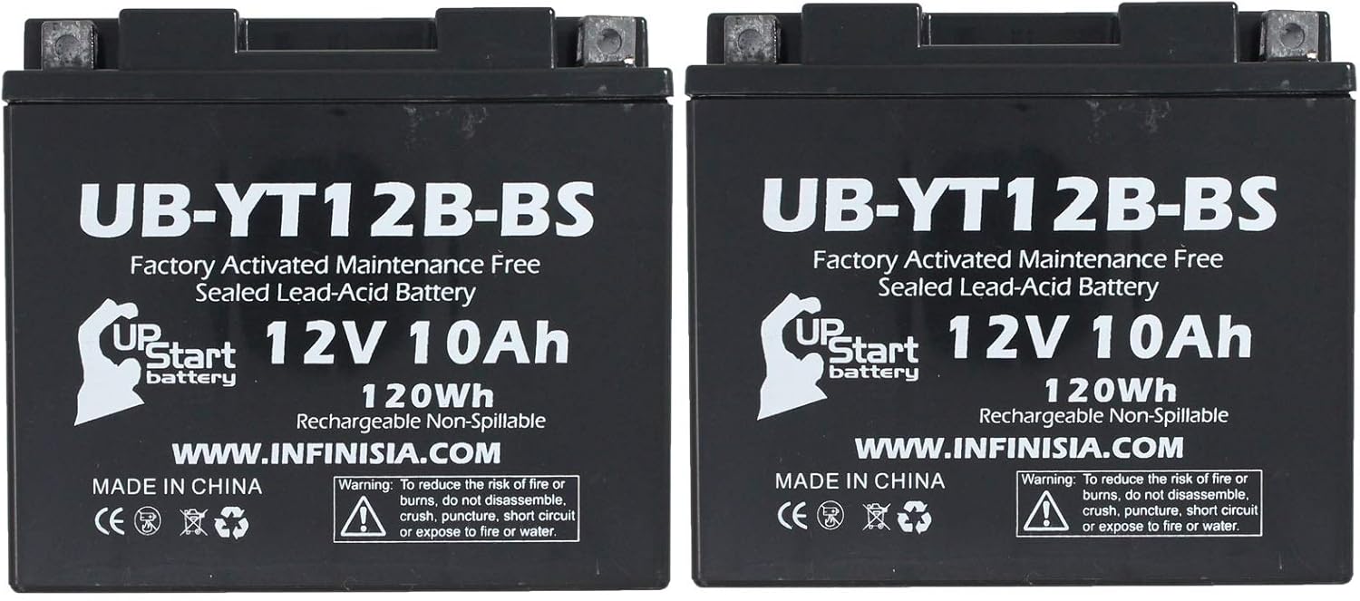2-Pack UB-YT12B-BS Battery Replacement for 2005 Yamaha XVS650 V-Star (All) 650 CC Motorcycle - Factory Activated, Maintenance Free, Motorcycle Battery - 12V, 10AH, UpStart Battery Brand