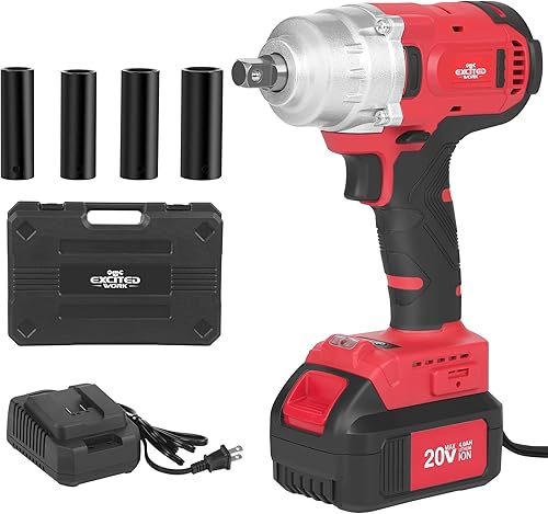 Excited Work Llave de impacto sin escobillas de 20 V con juego de llaves de impacto de 12 pulgada, 4 piezas, 370 pies-libras (500 nm) de alto