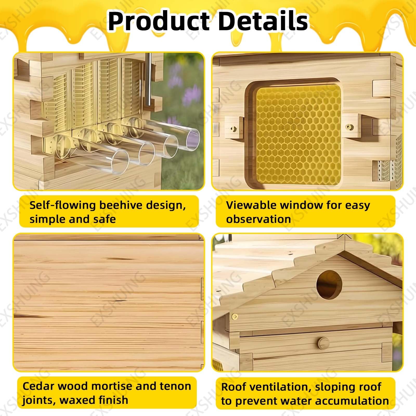 Automatyczna Miodarka, Zestaw Startowy Ula Samoczynnie Przepływającego, Lite Drewno Cedrowe, W Zestawie Wylewka Do Miodu, Gotowy Do Podania Świeżego Miodu, Miejsce Na 6000 Pszczół